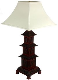 Asian Décor Accent - 25 Three Tier Pagoda Chinese Oriental Lamp w/ Fabric Shade